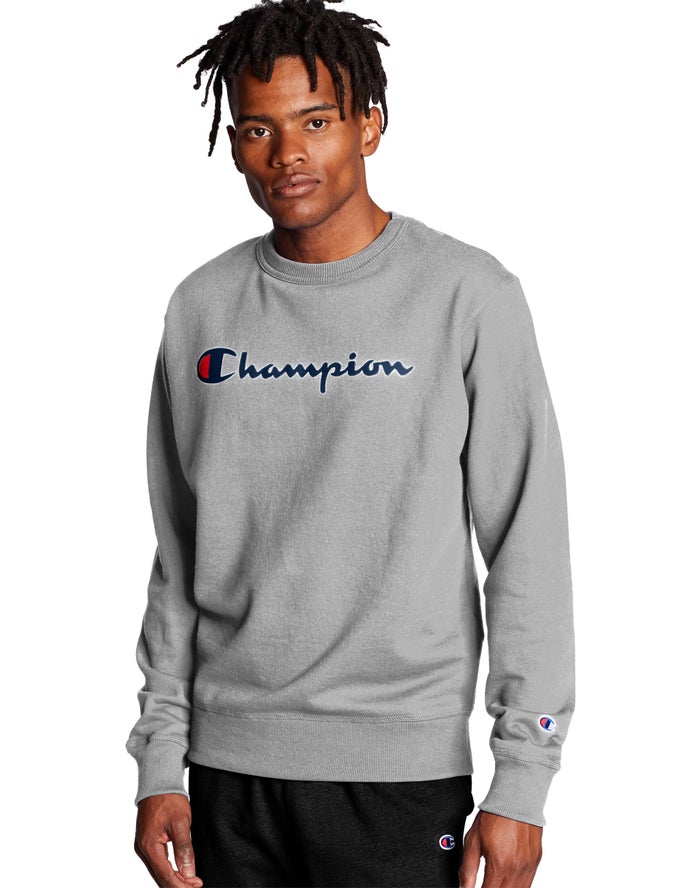 Champion Powerblend Crew Script Logo Erkek Sweatshirt Gri ( PIAHBO170 )